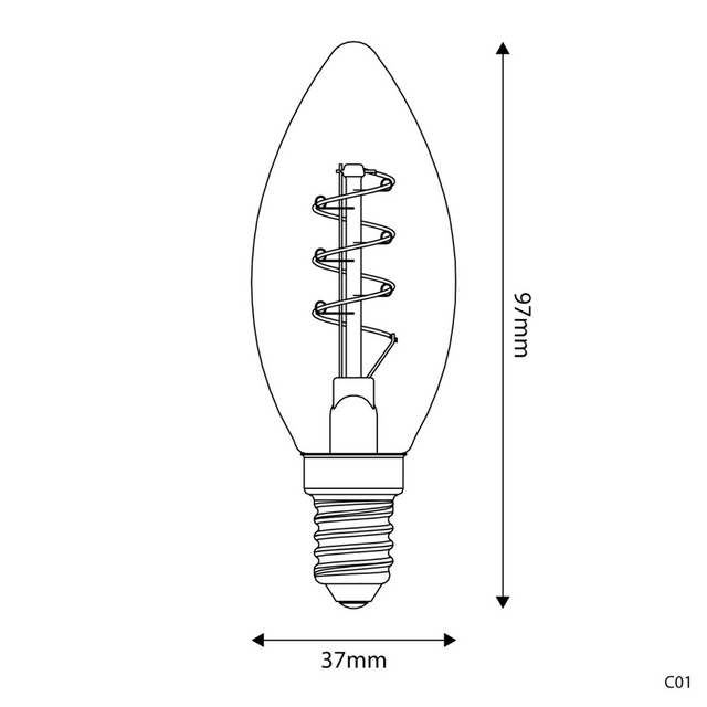 Ampoule LED dorée ligne de carbone bougie à filament spirale incurvée C35 2,5W 136Lm E14 1800K variable